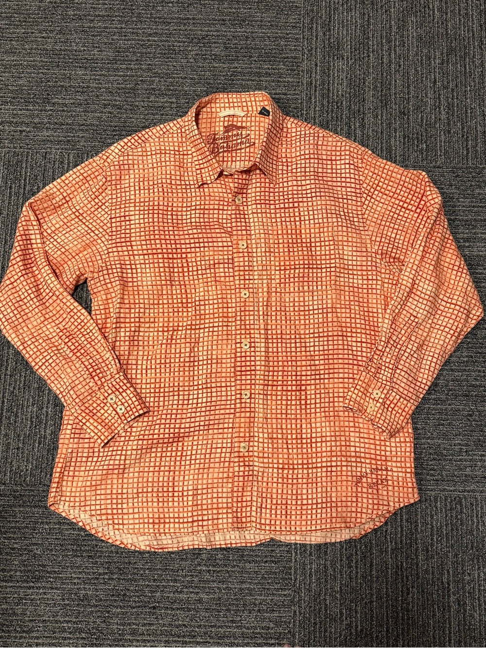 Tommy Bahama Orange Grid Long-Sleeve Button-Down Shirt